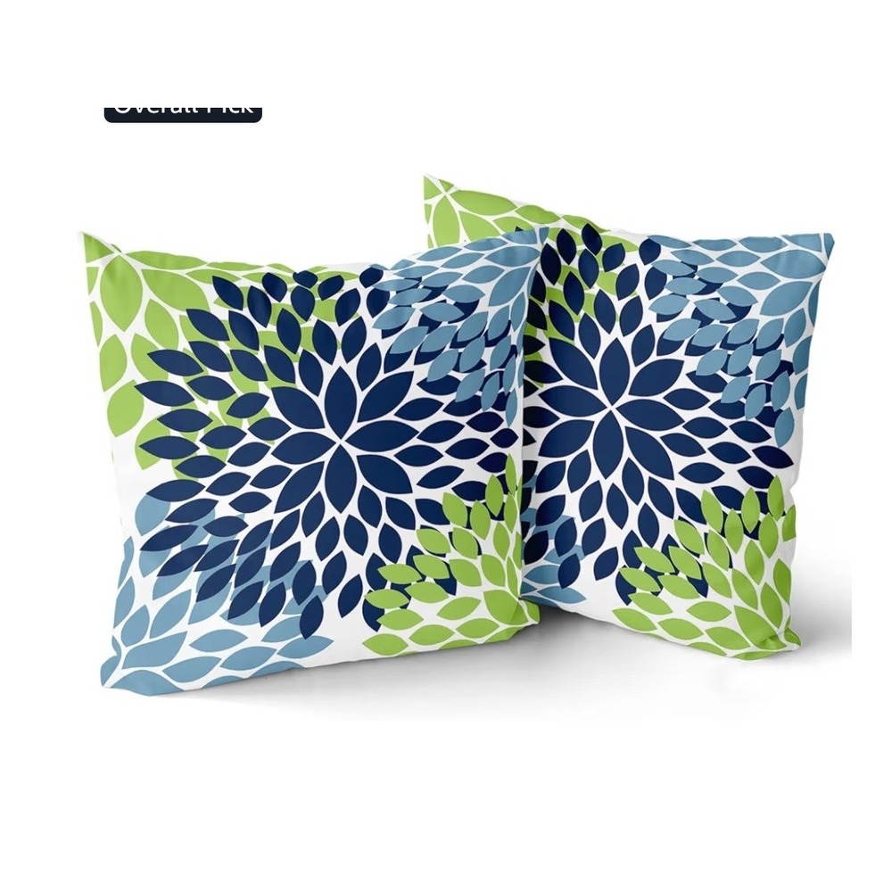 Navy Blue Green‎ Dahlia Flower Throw Pillow Covers 18x18 Botanical 2 Square